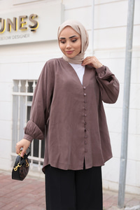 Brit Düğme Detaylı Vual Gömlek Kahverengi