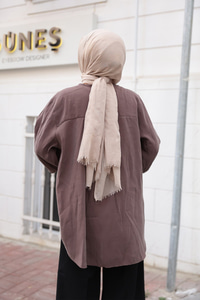 Brit Düğme Detaylı Vual Gömlek Kahverengi