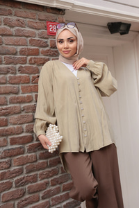 Brit Düğme Detaylı Vual Gömlek Küf Yeşil