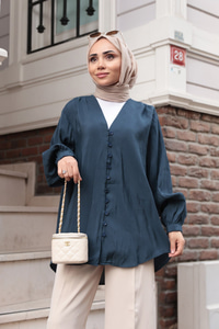 Brit Düğme Detaylı Vual Gömlek Lacivert