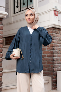 Brit Düğme Detaylı Vual Gömlek Lacivert