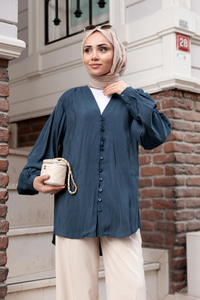 Brit Düğme Detaylı Vual Gömlek Lacivert