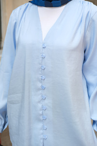 Brit Düğme Detaylı Vual Gömlek Mavi