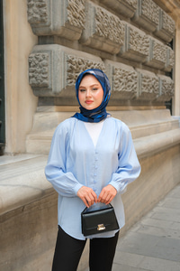 Brit Düğme Detaylı Vual Gömlek Mavi