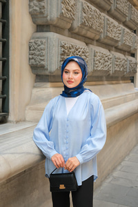 Brit Düğme Detaylı Vual Gömlek Mavi