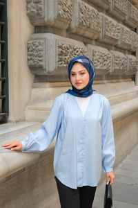 Brit Düğme Detaylı Vual Gömlek Mavi