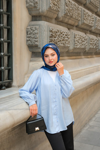 Brit Düğme Detaylı Vual Gömlek Mavi