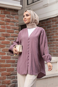 Brit Düğme Detaylı Vual Gömlek Mürdüm