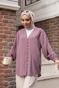 Brit Düğme Detaylı Vual Gömlek Mürdüm