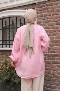 Brit Düğme Detaylı Vual Gömlek Pembe