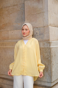 Brit Düğme Detaylı Vual Gömlek Sarı