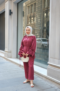 Brit Düğmeli Takım Bordo