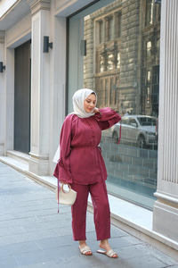 Brit Düğmeli Takım Bordo