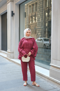 Brit Düğmeli Takım Bordo