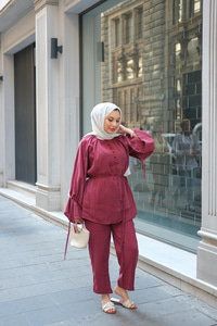 Brit Düğmeli Takım Bordo