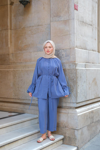 Brit Düğmeli Takım İndigo Mavi