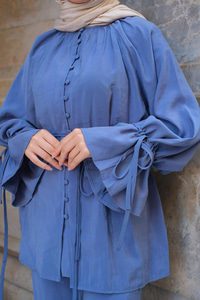 Brit Düğmeli Takım İndigo Mavi