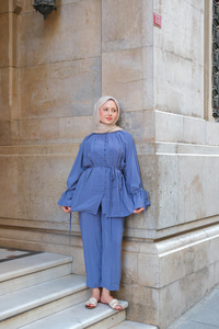 Brit Düğmeli Takım İndigo Mavi