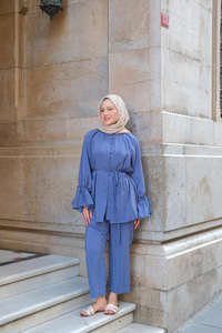 Brit Düğmeli Takım İndigo Mavi