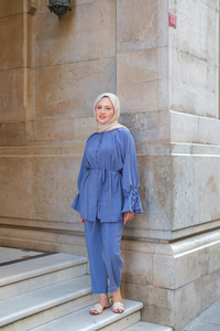 Brit Düğmeli Takım İndigo Mavi