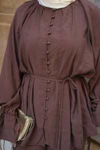 Brit Düğmeli Takım Kahverengi