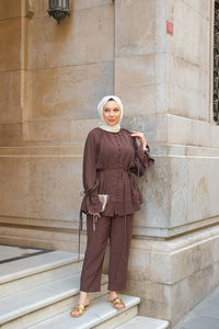 Brit Düğmeli Takım Kahverengi