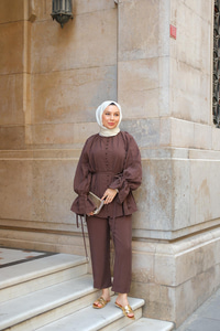 Brit Düğmeli Takım Kahverengi