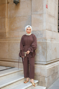 Brit Düğmeli Takım Kahverengi