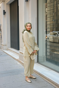 Brit Düğmeli Takım Küf Yeşil