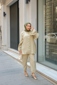 Brit Düğmeli Takım Küf Yeşil