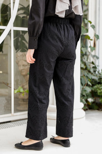 Brode Desenli Bel Bağlamalı Pantolon Siyah