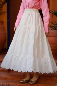 Brode Desenli Etek Krem