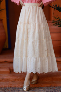 Brode Desenli Etek Krem