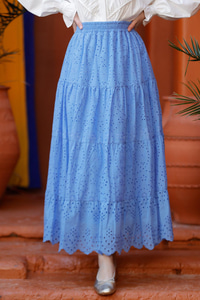 Brode Desenli Etek Mavi