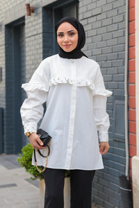 Brode Detay Taşlı Gömlek Beyaz