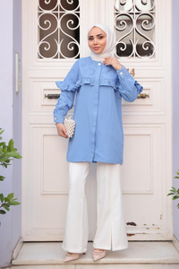 Brode Detay Taşlı Gömlek Mavi