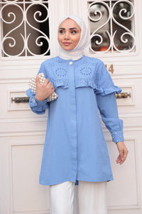 Brode Detay Taşlı Gömlek Mavi