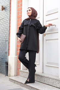 Brode Detay Taşlı Gömlek Siyah