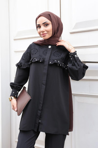 Brode Detay Taşlı Gömlek Siyah