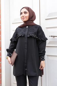 Brode Detay Taşlı Gömlek Siyah
