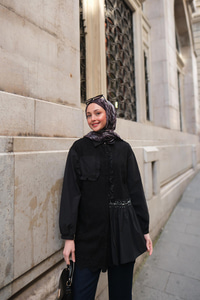 Brode Detay Yarım Taşlı Gömlek Siyah