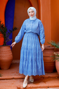 Brode Detaylı Taş İşlemeli İkili Takım  Mavi