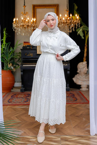 Brode Detaylı Taş İşlemeli İkili Takım  Beyaz