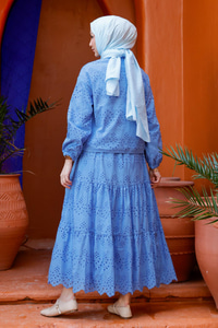 Brode Detaylı Taş İşlemeli İkili Takım  Mavi