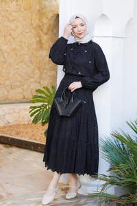 Brode Detaylı Taş İşlemeli İkili Takım  Siyah