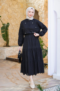 Brode Detaylı Taş İşlemeli İkili Takım  Siyah