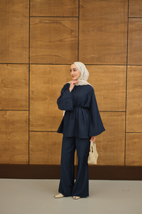 Brode Şerit Detaylı Takım Lacivert