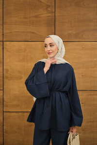 Brode Şerit Detaylı Takım Lacivert