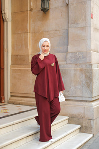 Broş Detay Jennıfer Takım Bordo