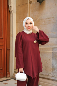 Broş Detay Jennıfer Takım Bordo